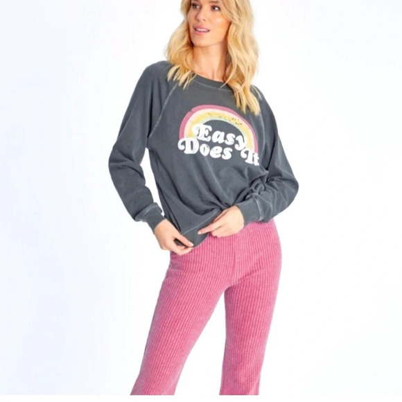 Wildfox Easy Does It Sweatshirt Charcoal Rainbow Medium Graphic Boho Oversized - Picture 9 of 9
